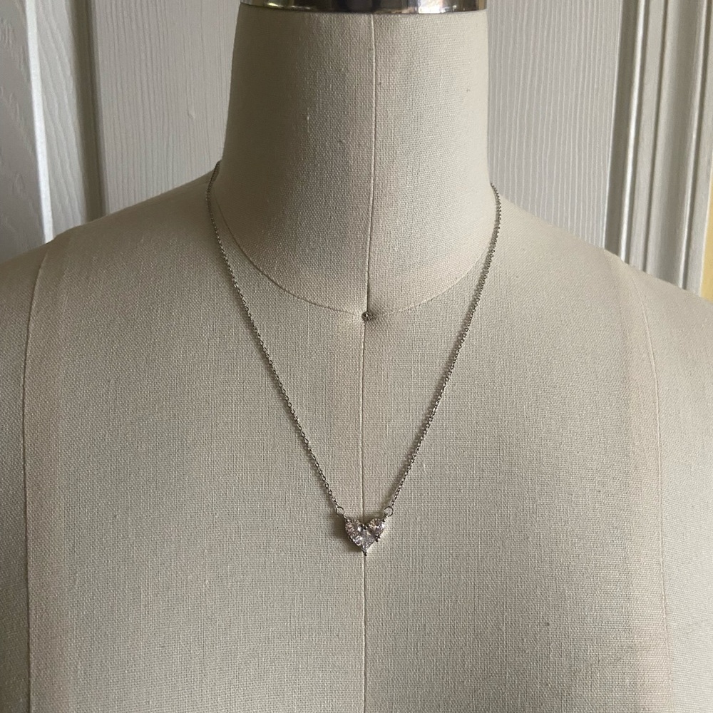 Custom Goods Co. Heart shaped diamond silver necklace, NWT, brand new